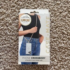Case mate phone crossbody leather and gold chain strap. New in box. Fits all